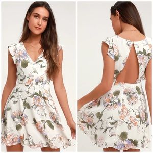 Lulus Floral Print Backless Skater Dress